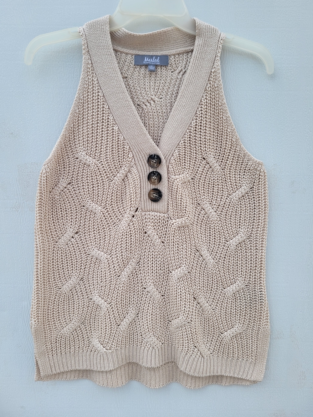 Marled Cream Knit Button-Front Sweater Vest